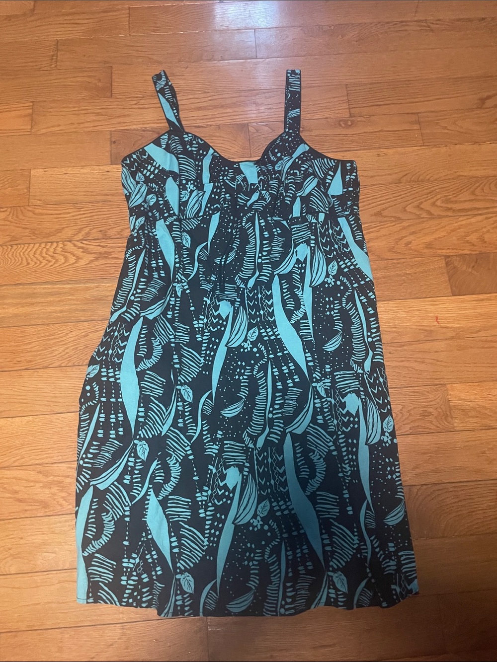 LuLaRoe Black and Teal Printed Mini Dress